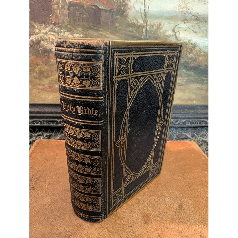 Antique 1800's Pocket Holy Bible Leather with Brass Clasp and Edges